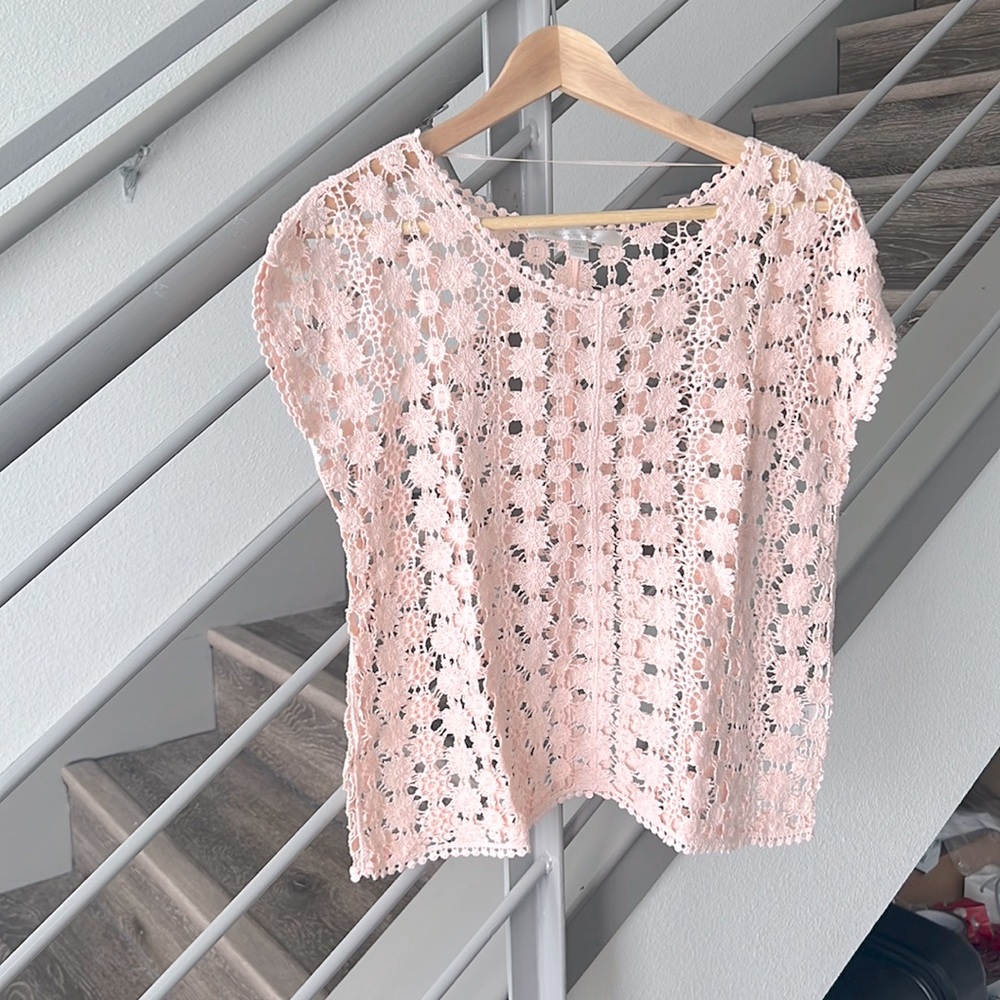 NWOT LC Lauren Conrad Lace Baby Pink Knit Top,XS